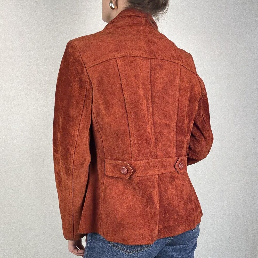 Vintage 70s Rust Orange Suede Leather Blazer Jacket Trappeur Korea - Picture 2 of 15